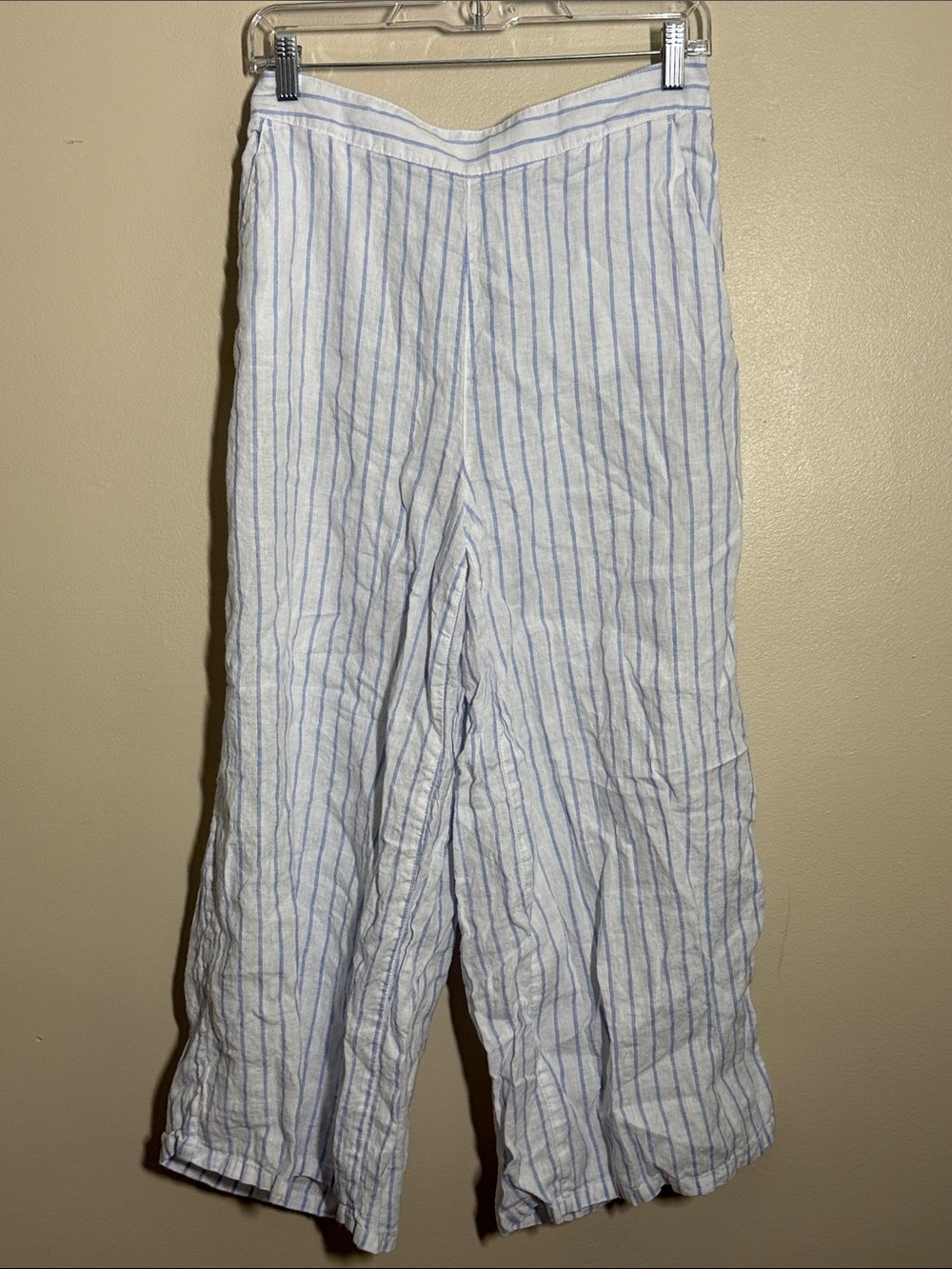 Martha Stewart Collection 100% Linen White Blue Pinstriped Flowy Pants Medium